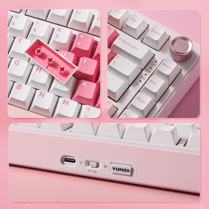 YUNZII B75 PRO Wireless Mechanical Keyboard,75% Layout with Knob,Hot Swap Gasket Structure,Creamy Pre-lubed Switches,RGB Backlit,Bluetooth/Type-C/2.4G for Win/Mac (White, Cocoa Cream V2 Switch)