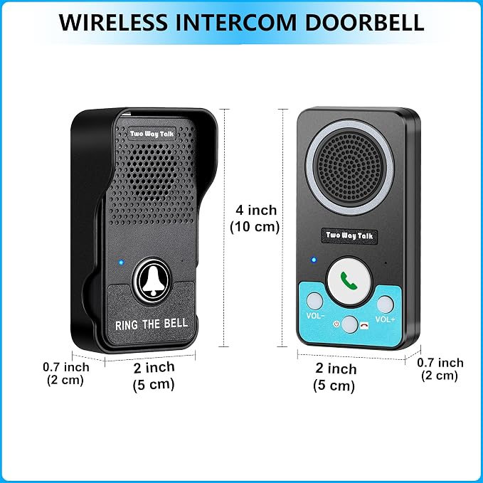 Wireless Doorbell with Speaker 2 Way Audio, Hands-Free Natural Conversation Door Bell Ringer Wireless, 1300Ft Range, 8 Level Volume, 4 Chimes, Battery Doorbell with Intercom for Home/Office/Classroom