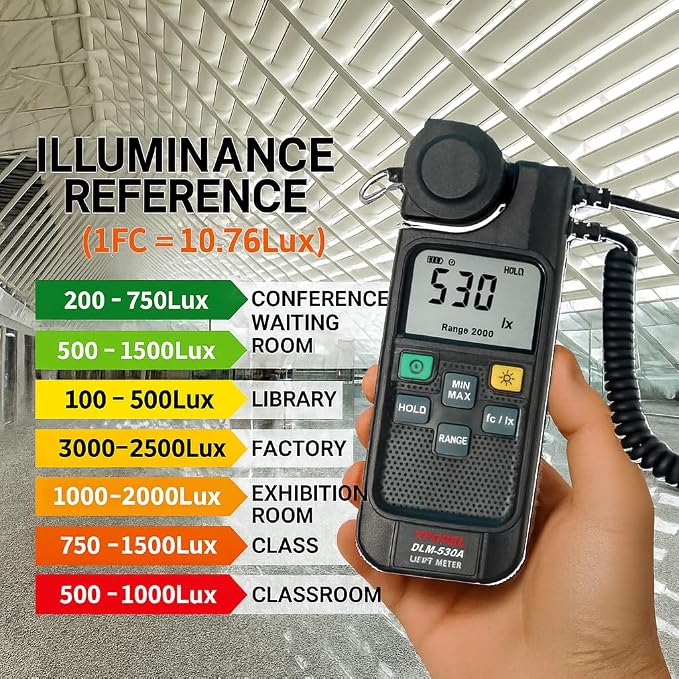 TECPEL DLM-530A Digital Light Meter High-Precision Illuminance Measurement 0.0~19990 Fc / 0.0~199900 Lux