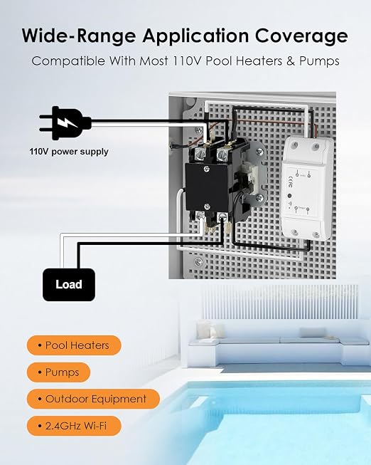 Outdoor Smart WiFi Power Switch Box, 110V 40A 2-Pole Pool Heater Switch, Irrigation Pump Start Relay Fit for Sprinkler Controller System, Compatible with Alexa & Google Home, Remote Control