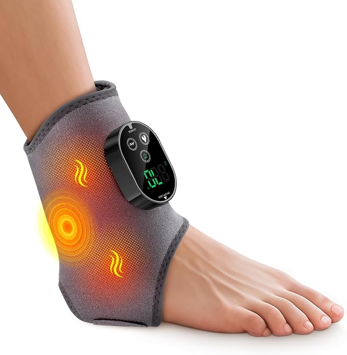 WoloyHeatie Cordless Foot Massager for Neuropathy, 3000mAh Rechargeable Ankle Heating Pad with Massage for Circulation, Foot Ankle Pain Relief Massager, Gray