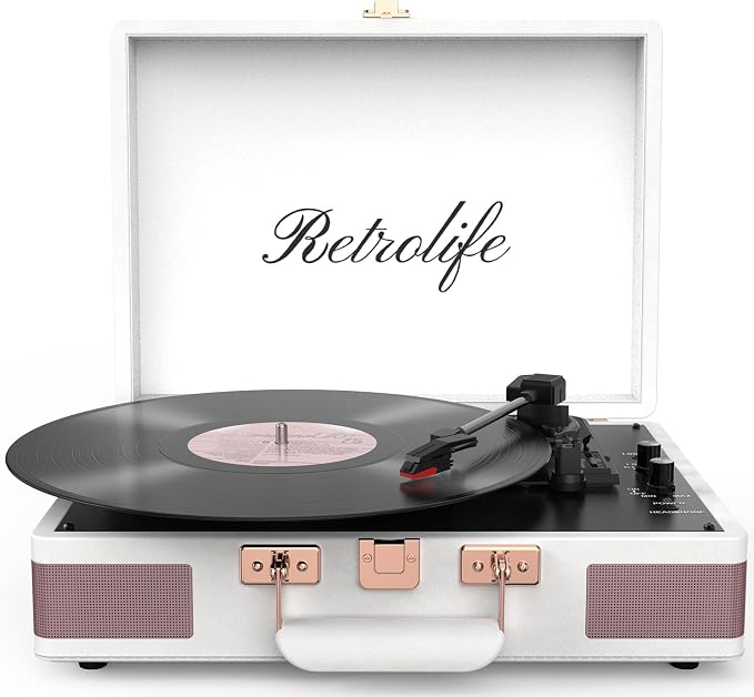 Record Player 3 Speed Bluetooth Portable Suitcase Vinyl Player with Built-in Speakers Turntable Enhanced Audio Sound PU Leather Vintage Turntable