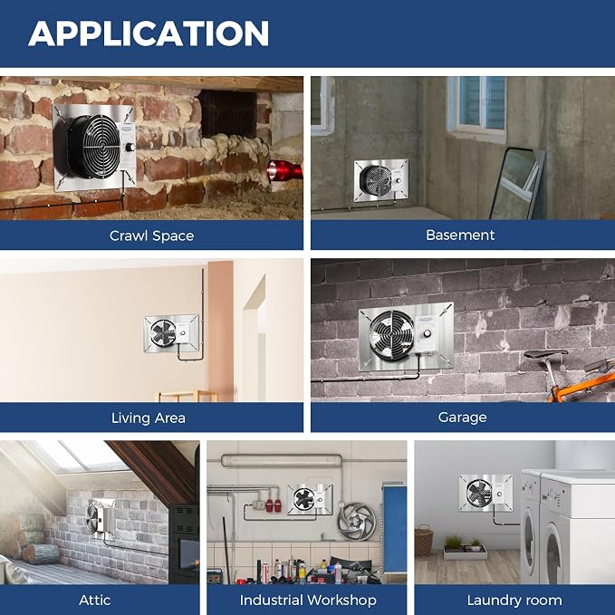 ALORAIR 260 CFM Stainless Steel Crawl Space Ventilation Fan with Humidistat Dehumidistat, IP55 Rated Crawlspace Vent Fan for Foundation Basements Garage Attic