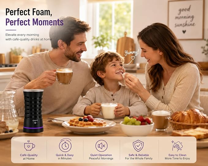 Milk Frother and Steamer, Large Capacity 4-in-1 Electric Milk Frother with Touchscreen, Hot & Cold Foam Maker, Milk Warmer and Hot Chocolate Maker for Latte, Cappuccino, Macchiato,Black