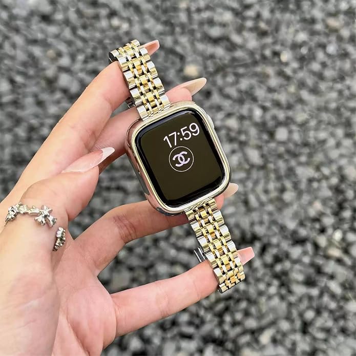 Slim Metal Band Compatible with Apple Watch Bands for Women, Series 11/10/9/8/7/6/5/4/3/2/1/SE, 46/42mm (S11/10), 45/44/42mm, 41/40/38mm Stainless Steel Bracelet