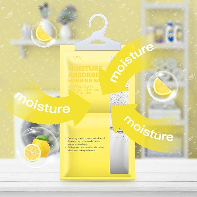 CLEVAST Moisture Absorbers Packets 10 Pack, Dehumidifier Bags for Closet, Scented Hanging Humidity Absorber in Wardrobes, Bedrooms, Bathrooms