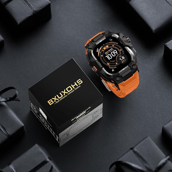BXUXOHS Rugged Case and Band for Apple Watch Ultra 3/2/1 49mm Men, Military Grade Shockproof Bumper Cover, with 2 Pack Screen Protector, Tactical Band Case for iWatch Ultra 3 2 1 Man, Orange
