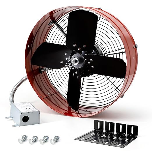 Vent Attic Fan with Adjustable Thermostat, 15" Gable Mount Ventilation Exhaust Fan 1300 CFM, 1075 RPM, 1850 SQ. FT. Attic Ventilator Red for Gable, Shed, Home