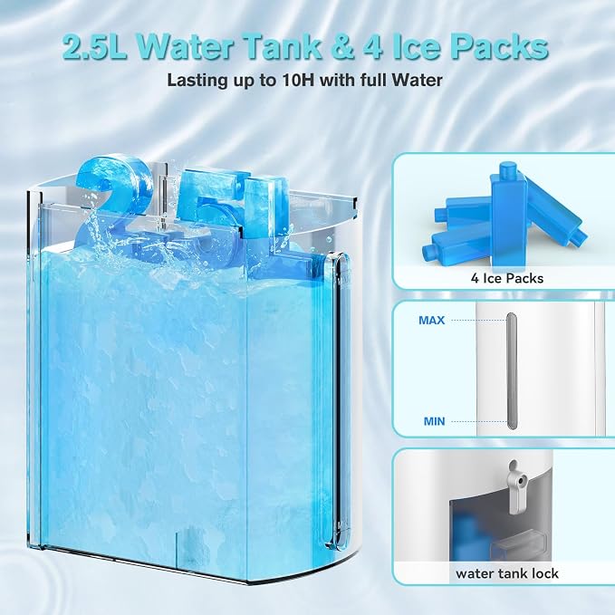 Windowless Portable Air Conditioners, 37โโ Cooling Tower Fan, Evaporative Air Cooler w/Remote, 2.5L Water Tank & Ice Packs, 12H Auto-off, 70ยฐ Oscillating, Ultra-Quiet Standing Fan For HomeOffice