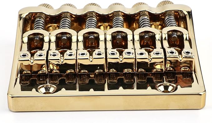 Zinc Alloy Headless Electric guitar Bridge,6 String Fixed Bridge - String Spacing 10.5mm(13/32"),Fits for 6-String Headless Electric Guitar Replacement Parts(Gold)