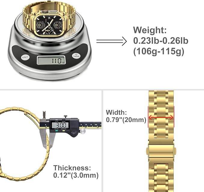 MioHHR Stainless Steel Watch Band with Case Compatible with Apple Watch Ultra3 2 1(49mm), Rugged Strap with Metal Protective Bumper Cover for iWatch Band Men(Gold)