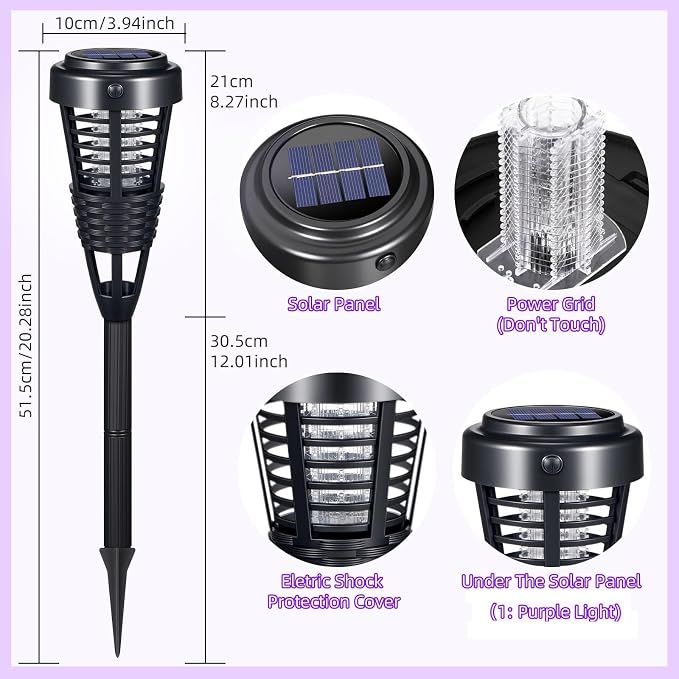 2026 4Pack Mosquito Repellent Outdoor Patio Solar Bug Zapper Outdoor,Mosquito Trap to Repel Gnat Small Flying Insect,Solar Fly Zapper for Backyard,Garden,Patio,Waterproof Mosquito Zapper for Outside