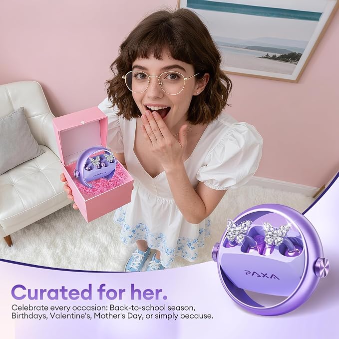 PAXA 3 in 1 Ctbuds Stylish Jewelry-Style Clip on Open Ear Headphones Wireless Earbuds, Instant Earring Mode, Ultra-Long 140H Play, Bluetooth 6.0, All-Day Wear for Work Fitness Daily Use, Purple