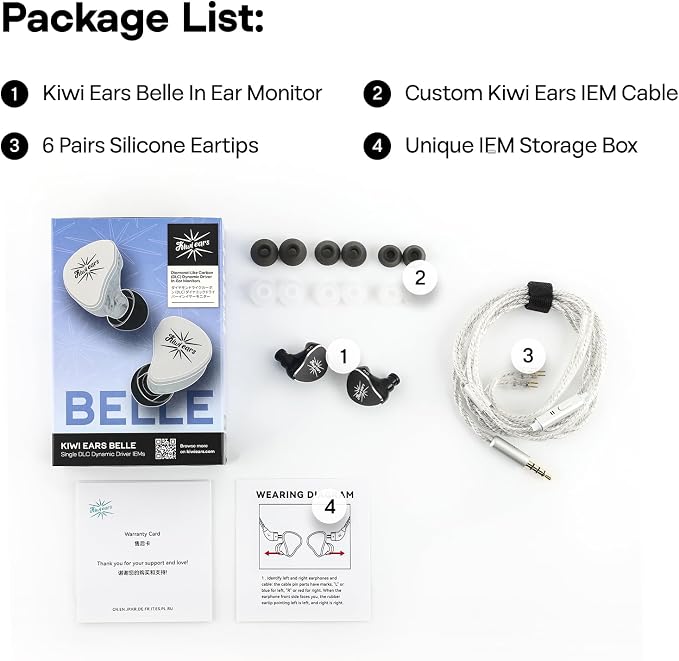Linsoul Kiwi Ears Belle 10mm DLC Dynamic Driver in-Ear Monitor, HiFi Wired Earbuds with Dual Silver-Plated Cables, Professional IEM for Stage Performance/Gaming/Music Production (Typec MIC, Black)