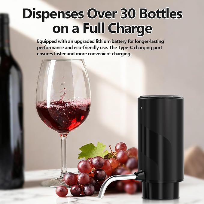 Fathers Day Gift Wine Aerator Electric Decanter – Automatic Wine Dispenser & Pourer with Type-C Rechargeable Battery, Instant Aeration Wine Accessories for Red & White Wine, Gift for Wine Lovers