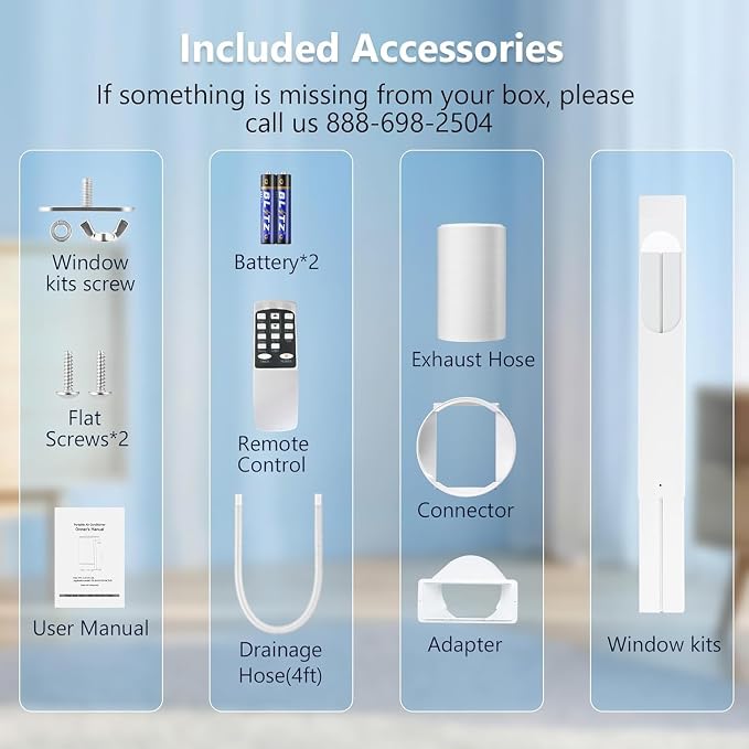 Electactic 8000 BTUs Portable Air Conditioners, 4 in 1 AC Unit Cools 350 Sq.Ft, Air Conditioner Portable with Cool, Fan, Dehumidifier, Auto Drain, 24H Timer/Remote Control/Window Kit
