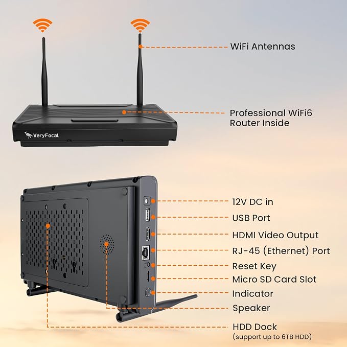 10CH 4K NVR with Built-in WiFi 6 Router - H.265 Compression, Works with/Without Internet, Standalone DVR for Home Security Cameras