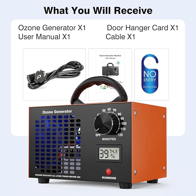 Ozone Generator Odor Eliminator Machine - 2-In-1 Air Ionizer Purifier 160,000mg/H High Capacity O3 Deodorizer With Temp/Humidity Display, Ozonator For Home, Car, House, Hotel, Kitchen, & Pet Areas