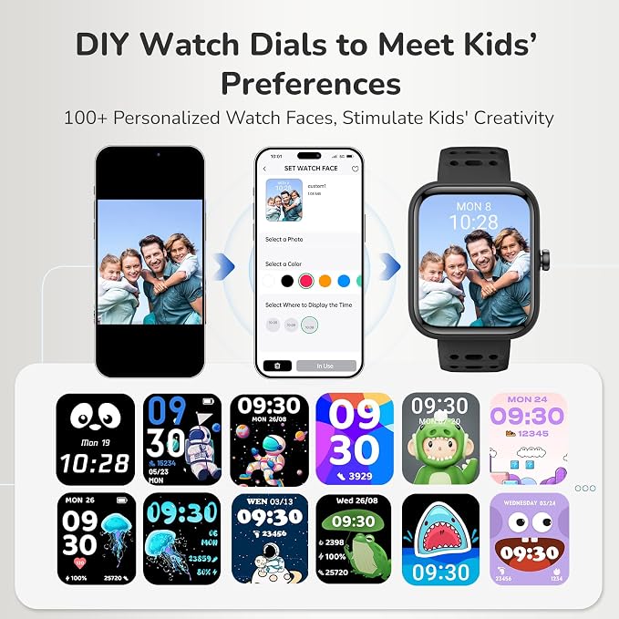 Smart Watch Kids,Fitness Watch for Kids with Health Monitor, Activities Track & Drinking/Rest/Homework Reminder, IP68 Waterproof Smartwatch with Puzzle Games, Boys Gift for Birthday, School-Black