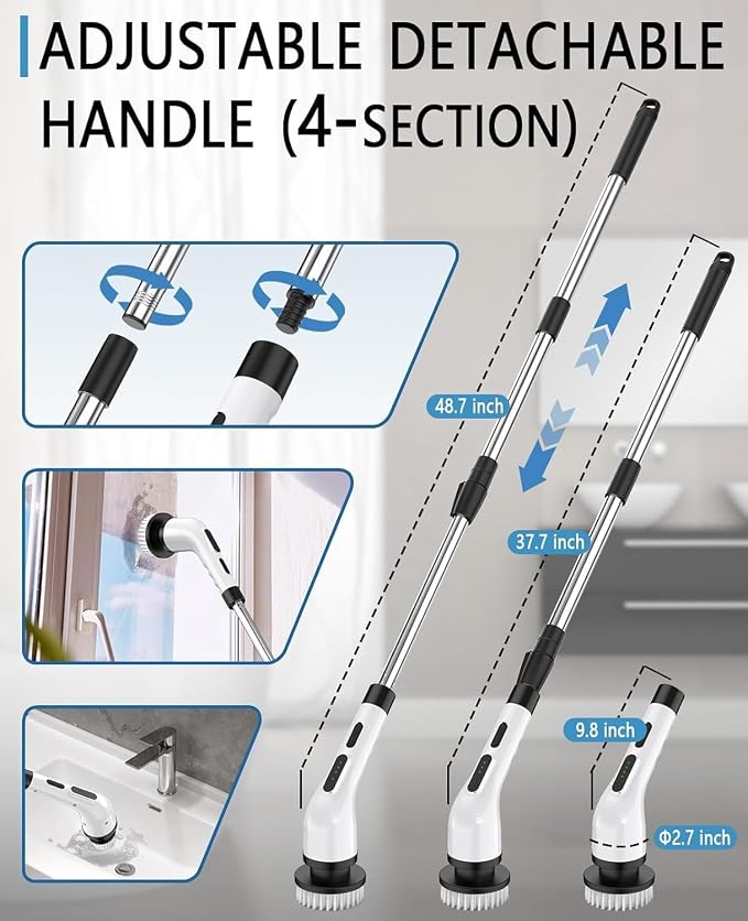 Electric Spin Scrubber for Cleaning Bathroom, Shower Scrubber Cordless Cleaning Brush with IPX7 Waterproof & 3 Speed, 9 Brush Heads, Bathroom Cleaning Supplies for Shower Tub Kitchen Tile Toilet Floor