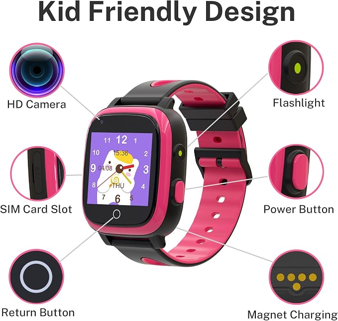 Kids Watch with GPS Tracker, Kid Cell Phone Watch with Video Call Alarm SOS Camera Pedometer Stopwatch Caculator Flashlight Kids Smart Watches Girls Age 5-12