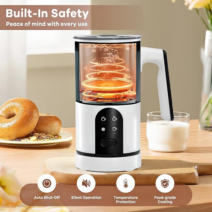 4-in-1 Electric Milk Frother, 350ml/11.8oz Automatic Milk Steamer Machine for Coffee, Hot & Cold Milk Froth Maker for Latte, Cappuccino, Quiet One-Touch Operation, Easy to Clean (White)