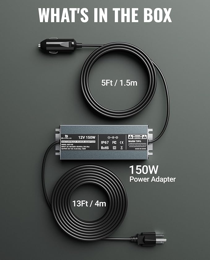 12V 12.5A Waterproof Power Supply for Green Mountain Grill Davy Crockett, Daniel Boone Prime/Plus, Jim Bowie Prime/Plus, Ledge, Peak, Trek, 18Ft Power Adapter Replacement for 12V GMG Grills