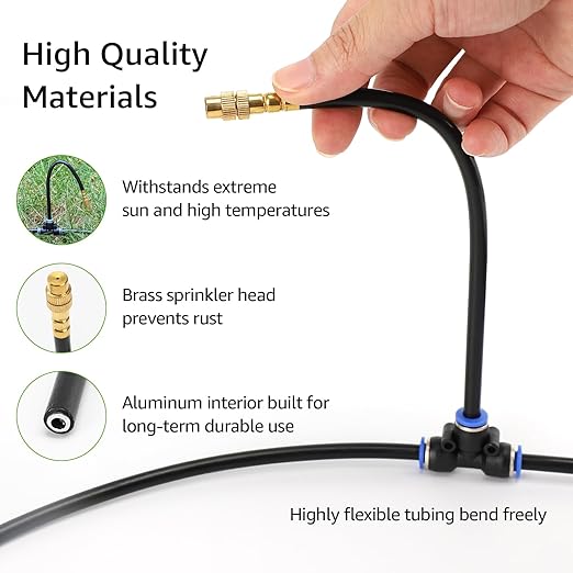 Bluepro Drip Irrigation System 200FT 1/4", 2026-Upgrade Garden Sprinkler Kit with 32PCS 360° Adjustable Copper Nozzles, Automatic Misting Watering System for Raised Beds, Greenhouse, Lawn, Patio, Yard