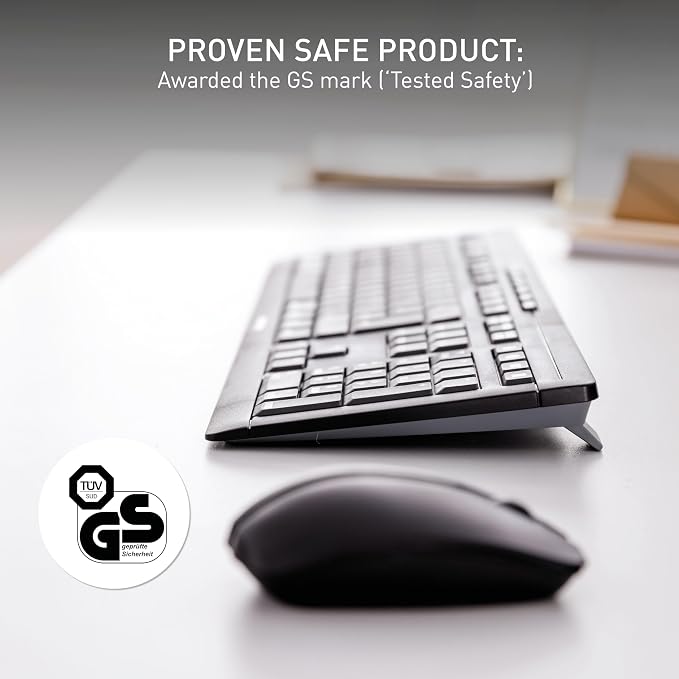 CHERRY Stream Desktop, Wireless Keyboard & Mouse Combo, 2.4 GHz Connection, Quiet Keys, Slim Design, Comfortable Writing, Battery-Powered, QWERTY, Black