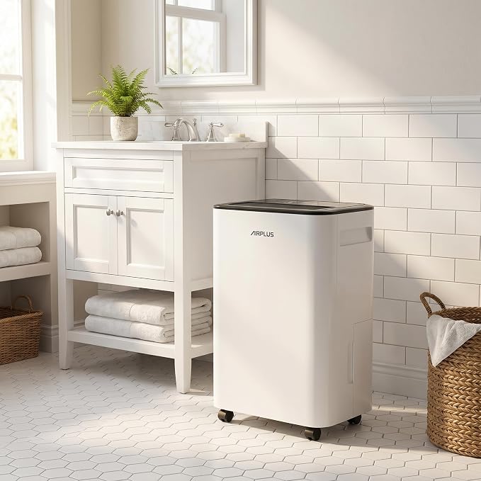 AIRPLUS 2500 Sq.Ft Dehumidifier for Basement, 30 Pints Dehumidifiers for Home with Drain Hose, Quiet Smart Humidity Control for Bedroom, Bathroom with Auto Shut Off, Dry Clothes, 24H Timer