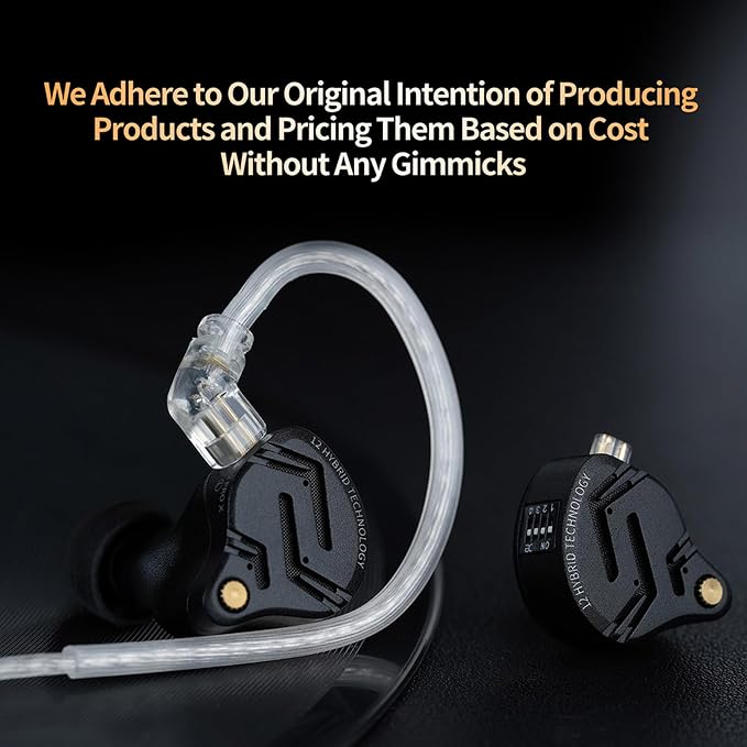 KZ ZS12 PRO X in Ear Monitor IEM Headphones,1DD+5BA Hybrid Wired Gaming Earbuds,KZ Earbuds Earphones,Best in Ear Headphones with 2PIN Cable for Audiophile (Dark Black, with Microphone)