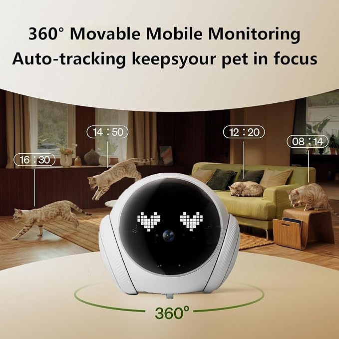 Smart 1080P Pet Camera Robot, Movable Indoor Dog & Cat Camera with Laser Toy, Auto Patrol & Recharge, Night Vision, 2-Way Talk, Home Security Cam for Baby & Elderly Care (Supports SD/Cloud Storage)