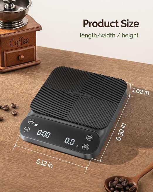 Maestri House S3 Coffee Scale with Timer, 3kg/0.1g Rechargeable Pour Over Coffee Scale, 3 Brew Modes, Adjustable Brew Ratios & Flow Rate Display, Scale for Pour Over, Espresso & French Press-Grey