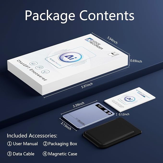 AI Voice Recorder, Pocket AI Recorder with Transcribe & Summarize, AI Noise Cancellation Technology, 64GB Memory, 35 Hours Recording, App Control, Supports 152 Languages for Lectures, Meetings, Calls
