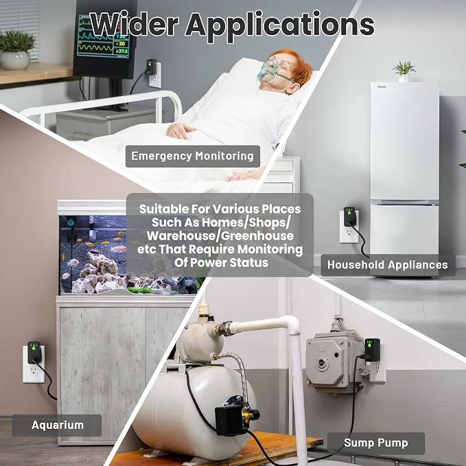 Power Failure Alarm WiFi, Smart Power Outage Alarm with App Notifications, Mini Size Freezer Alert with Loud 110dB & LED Indicator & Voltage Detection, Home Power Monitor for GFCI Trips, Sump Pump 