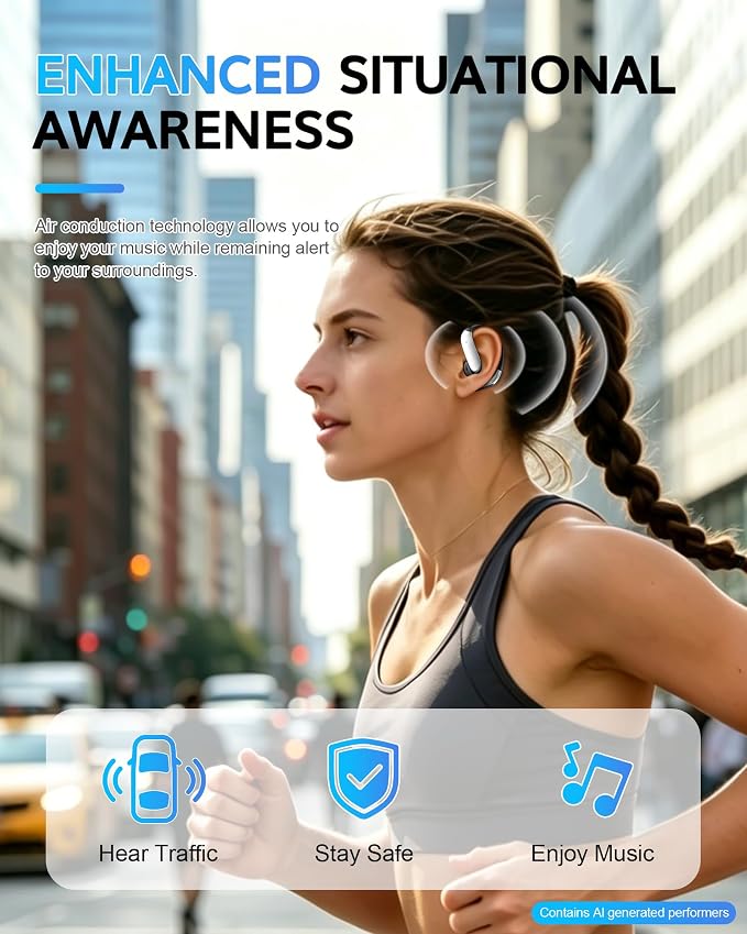 Ultra Open Ear Earbuds with Hooks 2026 Earbuds Wireless Bluetooth 6.1 Comfortable Bone Conduction Headphones 90H Playtime Audifonos Inalambricos for Running Workout Cycling (Black)