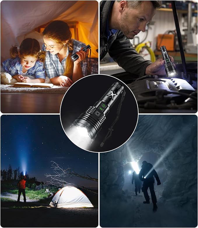 LED Rechargeable Flashlights High Lumens,2600,000 Lumens Super Bright Flashlight with Type-C Charging Port,6 Light Modes,Zoomable,IP67 Waterproof, Tactical Flashlight for Emergencies Camping