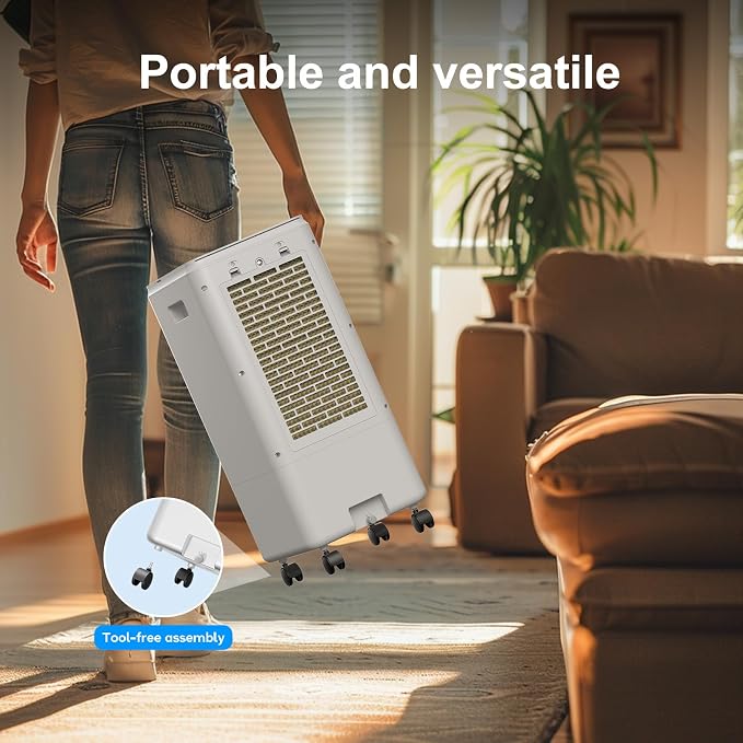 Versatile Evaporative Cooler - 3-Mode Portable AC Unit with Removable 2Gal Tank & Convenient Built-in Carrying Handle003