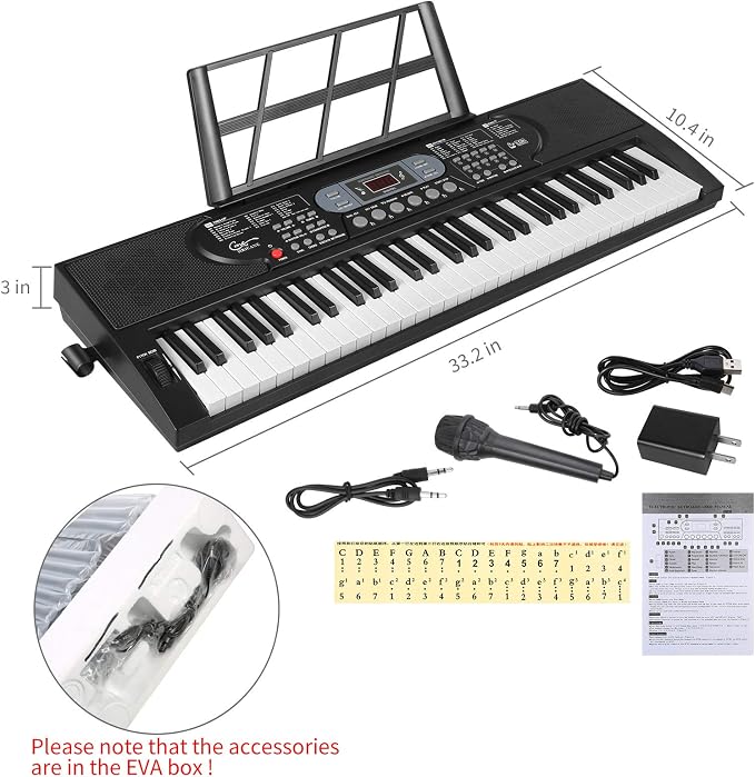 Keyboard Piano Lighted Keys for Beginner Adults Teens Kids, 61 Key Electronic Music Keyboard with Teaching Modes Powered by USB or Battery with LCD Display Microphone Headphone Jack