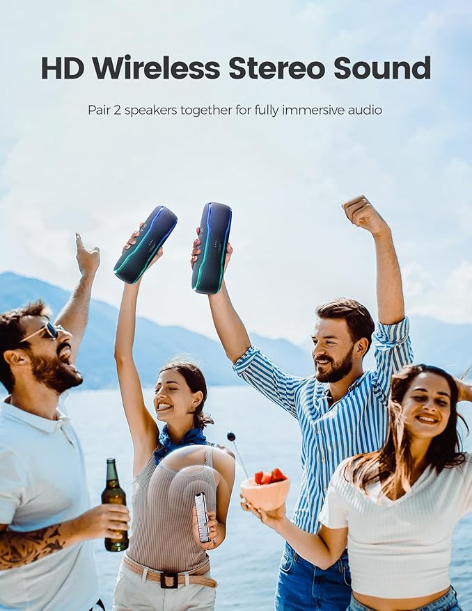 ERKEI SEHN Bluetooth Speaker, IPX7 Waterproof Wireless Speakers, Flashing Light, 25W Super Bass, 24H Playtime, Birthday Valentines Gifts for Him, TWS Pairing, Beach Vacation Essentials, Midnight Blue
