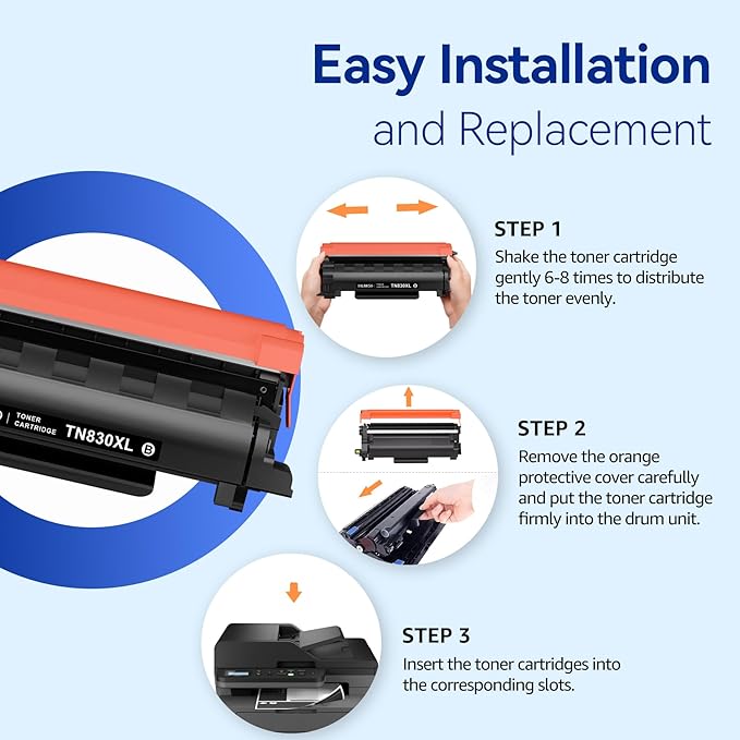 TN830XL Toner for Brother Printer Compatible for Brother TN830XL TN830 TN-830XL TN830XL/V/R for HL-L2460DW DCP-L2640DW MFC-L2820DW HL-L2405W MFC-L2807DW MFC-L2900DW Printers (2 Black)