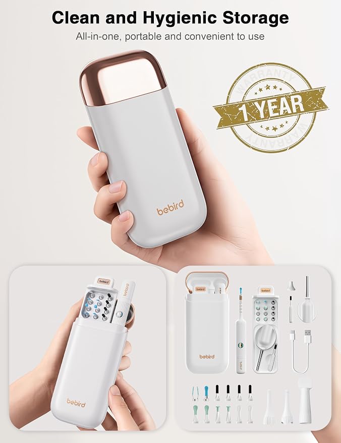 BEBIRD Earsight Plus Ear Wax Removal Tool Camera with HD Visual Otoscope, Smart WiFi Earwax Cleaner Kit, Safe Silicone Flexible Scoops & Tweezers Tools for Adults & Kids (White)