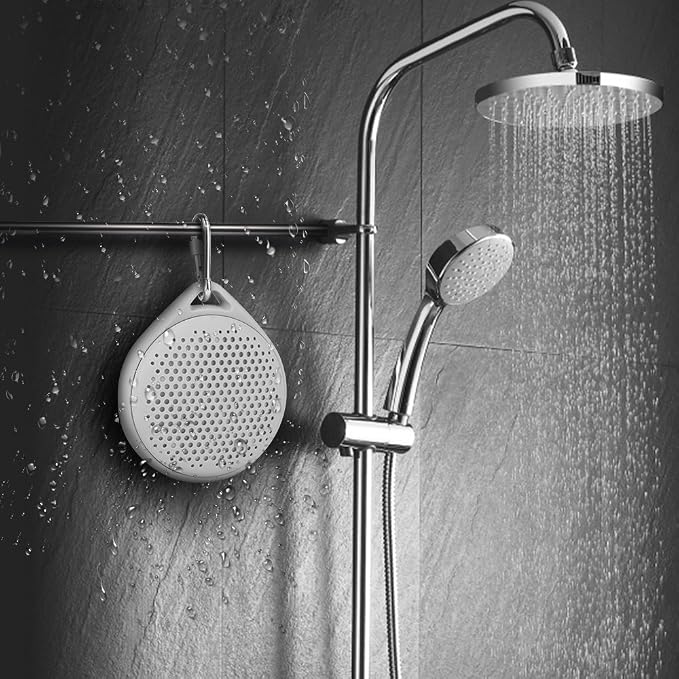 Shower Speaker IP67 Waterproof Bluetooth Speaker, Portable Bluetooth Speaker with Enhanced Bass and Built-in Mic, Mini Bluetooth Speaker with Compact Size for Home Outdoor Travel (White)