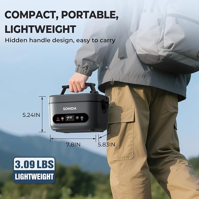 SOHIDA Cordless Heated & Electric Lunch Box for Adults – 100W 1.2L 24000mAh Rechargeable Battery, Portable Self-Heating Food Warmer for Car/Truck/Office/Worker