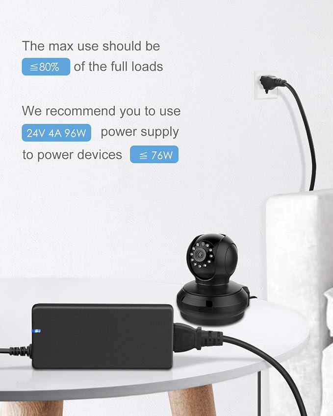 ALITOVE 24V DC Power Supply 4A 96W AC Adapter 100-240V to DC 24 Volt 4amp 3.75A 3.5A 3A Converter Transformer 13.4FT Power Cord 5.5x2.5mm Plug for AMS-2-Pro LED Strip LCD Monitor Massage Chair