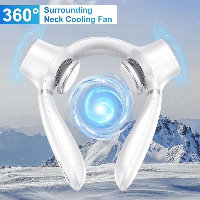 Portable Neck fan,Hands Free Wearable Neck Fan,2023 Lightweight Neck Air Conditioner fan,4000 mAh Battery Operated Neck Cooling Fan,3+1 Speed Adjustable for Travel Camping Working-White