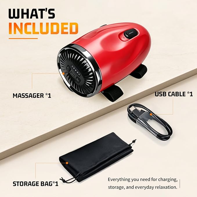 Professional Barber Handheld Massager, Cordless Vibration Massage Tool with 5 Speeds & 5 Modes, Wearable Palm Strap Design for Neck, Shoulders, Arms, Legs, 2600mAh Type-C Rechargeable, Red