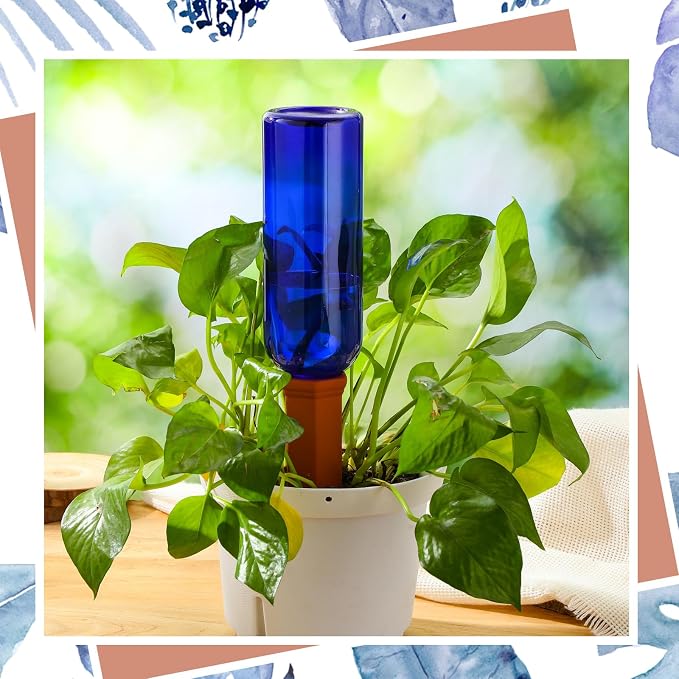 Teenyyou 12 Pcs Watering Spikes for Indoor Plants Include Terracotta Self Watering Spikes Devices and 26 oz Plastic Bottles Slow Release Vacation Insert Automatic(Blue)