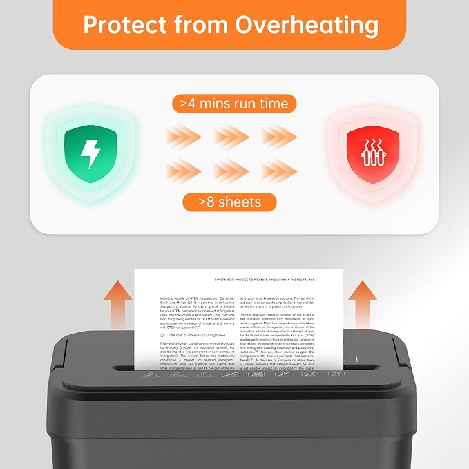 Locksworth 8-Sheet Paper Shredder, 4.23 Gallon Cross Cut Shredder for Home Office, P-4 High Security Shredders for Credit Card Staple Clip, Portable Handle Design
