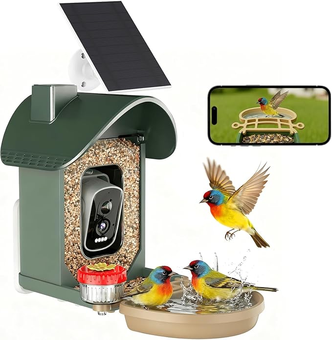 ChirpingPal™ AI Smart Bird Feeder with Camera | 2.5K HD Live View & Photos | Night Vision | 10,000+ Species ID | Solar-Powered with Built-in Battery | with Bird Bath Kit | Sage Green